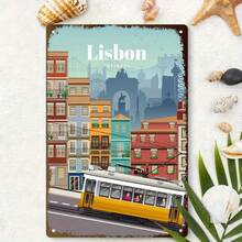 1PC Lisbon City Tin Sign, Vintage Lisbon Architecture And Tram Design, Premium Quality, Perfect For Home Decor And Travel Lovers, 8x12 Inches/ 20x30 Cm - 彩色 - 查看 4
