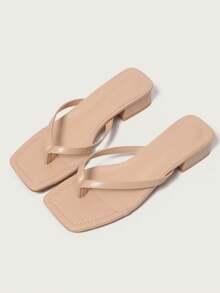 1 Pair Fashionable Sexy High Heel Flip Flop Sandals, Women Summer Casual High Heel Slippers - Apricot - View 6
