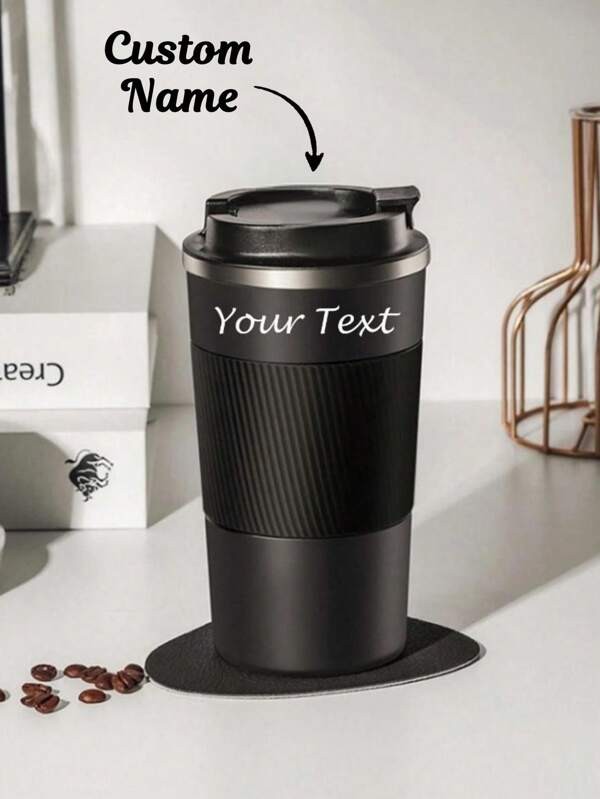 1 Piece Customised Stainless Steel Coffee Mug, Car Mug, Engrave Your Personalised Name, Double Layer 304 Stainless Steel Mug With Silicone Sleeve, Anti-Scald, Portable, Easy To Clean, Summer Hydration, Office Mugs, Holiday Mugs, Bedside Mugs, Graduation Memorials, Mother's Day Father's Day Gifts For Daily Use, Weddings & Parties