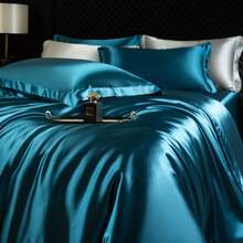 3 件套缎面羽绒被套，现代矩形时尚简约奢华双人床被套，多种尺寸可选，适合四季卧室使用 - 巴黎藍 - 查看 4