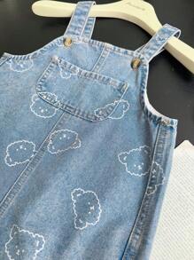 Saia jeans com estampa de urso fofa, casual e moderna para meninas, adequada para passeios, fotografia, uso diário, piqueniques, escola, primavera/verão/outono