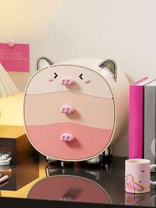 Cute Cartoon Pig Cosmetic Storage Box, Multi-Functional Desktop Makeup Organizer For Bedroom Vanity, Home Decor - Multicolor - View 4