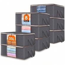6 Pack Clothes Storage Bins With Lids, Foldable Blanket Storage Bags With Zippers, Clear Window And Reinforced Handles, Closet And Organization For Clothing, Sweater, Comforter, Bedding, Gray-Cb - Grey - View 1