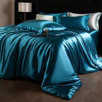 3 pièces/Ensemble de housse de couette en satin, housse de couette rectangulaire moderne, de style minimaliste de luxe pour lit double, disponible en plusieurs tailles, convient pour une utilisation dans la chambre à coucher toute l'année