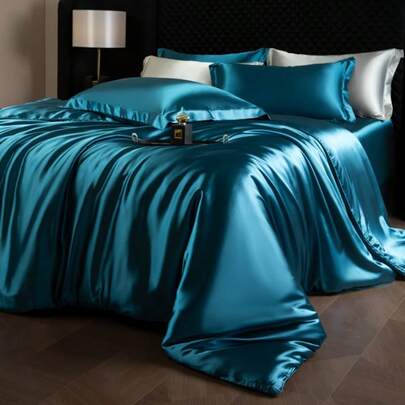 3pcs/Set Satin Duvet Cover Set, Modern Rectangular Fashion Minimalist Luxury Double Bed Quilt Cover, Multiple Sizes Available, Suitable For Bedroom Use All Seasons