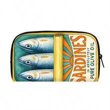 沙丁鱼印花拉链钱包，可装硬币、现金、信用卡、身份证，长款钱包，教师生日礼物、感谢礼物、通勤礼物、节日礼物、办公室周年纪念礼物、生日礼物、情人节礼物、女士结婚礼物、白领礼物、女士莲花钱包、女士钱包、长款钱包