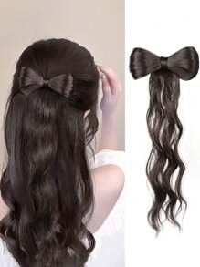 1 pieza Clip de pelo con lazo de aleación con estilo dulce Y2K, extensión de cabello sintético de unicolor, postizo de cola de caballo rizada realista