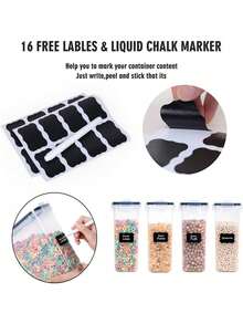 4pcs/2.5L Airtight Food Storage Containers With Lids, Plastic Kitchen Storage Containers For Spaghetti, Cereal, Pasta, Flour And Sugar ContainersHome Decor, Party Storage, Christmas Storage, New Year Storage - 黑與白 - 查看 6