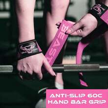 BEAST RAGE Lifting Straps For Weightlifting, Weight Lifting Straps Gym Power Workouts Lifting Wrist Straps Padded Cotton Men Women Support Lifters Deadlift Straps Hard Pull Exercise Straps - Hồng Pro - Xem 5