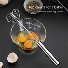 1pc Stainless Steel Semi-Automatic Mixer, Convenient For Mixing With A Hand Push Egg Beater,Kitchen Gadgets Suitable For Baking And Cooking - Multicolor - View 3