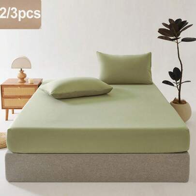 2/3 件套纯色浅牛油果绿色床笠套装（无填充物），花卉印花床笠，适用于卧室（1 件*床笠 + 1/2 件*枕套，无枕芯）床垫保护套，床垫罩，床单，柔软透气，适用于所有尺寸的床 - 单人床、双人床、特大号床、大号床单，深口袋床单，最大 11.8 英寸深口袋床单床罩套装