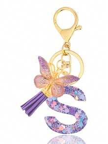 1pc Purple Keychain, Christmas Keychain, Women's Style, Letter Keychain With Tassel, Can Be Hung On Keys, Wallet, Handbag, Backpack, Holiday Christmas Gift, Home Decor - Purple - View 19