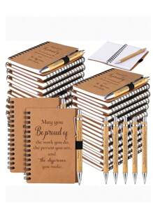 12 pièces/6 pièces/2 pièces/1 set Coffret cadeau de reconnaissance pour les employés - comprend un stylo à bille en bambou avec des citations inspirantes et des cahiers de motivation à spirale, cahiers de reconnaissance, mini cahiers à spirale. Convient pour les bénévoles, les enseignants, les infirmières, les activités de team building, les anniversaires, la retraite, les cadeaux de bureau pour les fêtes, fournitures scolaires, rentrée scolaire