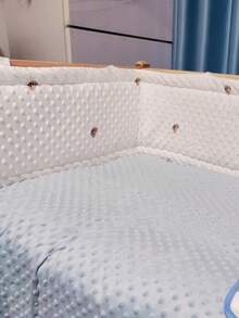 1 件婴儿床一体式围栏软垫防撞保险杠，婴儿床护栏衬垫毛绒垫卡通刺绣防撞垫，新生儿护栏