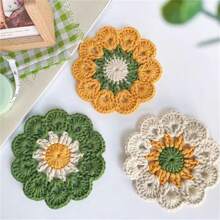Cute Flower Cup Mat/Placemat, Crochet Heat Insulation Pad, Handmade Yarn Bowl Crochet Set