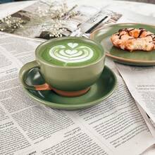 Mora Ceramic Latte Art Mug With Saucer - 10.5 Oz, Round Bottom Pours - Cafe Cups Cappuccino, Espresso, Coffee, Tea Etc - Porcelain Set Baristas, Great - Chai Latte - 苔綠色 - 查看 7