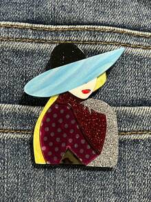 1 件亚克力女孩胸针，手工拼布太阳镜托下巴时尚配饰胸针，适合衣服、包包