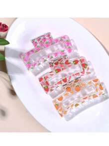 2 pezzi: Fermagli per capelli con stampa floreale ditsy e a fantasia di frutta, fermagli per capelli quadrati trasparenti, fermagli per capelli a forma di squalo, fermagli per capelli quadrati alla moda e cavi, fermagli per capelli eleganti, fermagli per chignon - adatti come regali per le vacanze e per l'uso quotidiano, per il ritorno a scuola