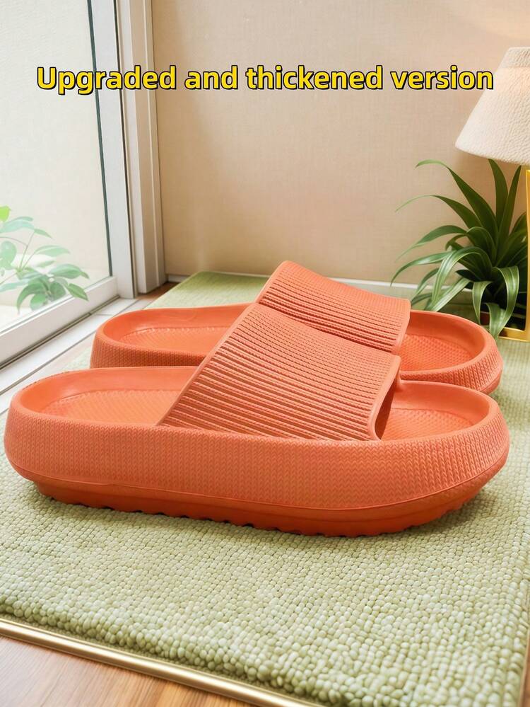 时尚百搭黑色竖条纹单孔加厚柔软舒适拖鞋，适用于室内家居、浴室，防滑、防臭，适合女性室内外穿着 - 橘色 - 查看 4