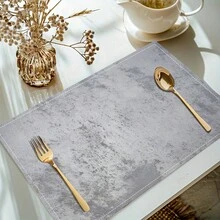Bộ 1/4/6 tấm lót bàn ăn bằng vải lanh họa tiết bê tông, có thể giặt máy, hình chữ nhật, màu xám trơn, tấm lót cách nhiệt cho bàn ăn, trang trí nhà cửa và phòng ăn. - Nhiều màu - Xem 2