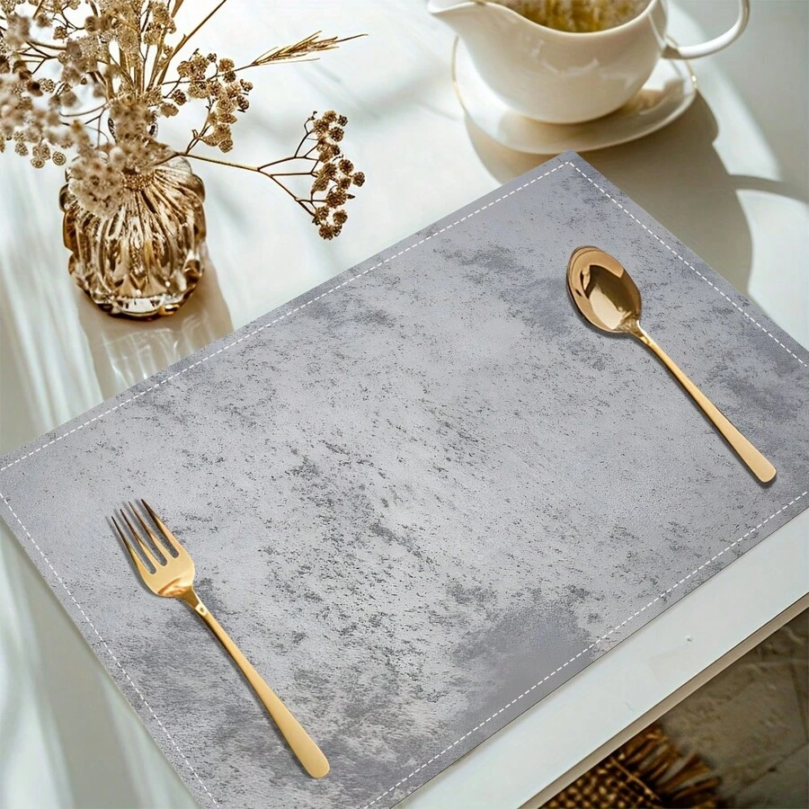 Bộ 1/4/6 tấm lót bàn ăn bằng vải lanh họa tiết bê tông, có thể giặt máy, hình chữ nhật, màu xám trơn, tấm lót cách nhiệt cho bàn ăn, trang trí nhà cửa và phòng ăn.