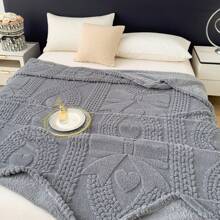 1pc Heart Shape Bow Pattern Ultra-Soft Taffeta Plush Throw Blanket - Lightweight, Fluffy, And Cozy For Sofa Or Bed, White, All-Season Comfort, Perfect For Snuggling Or Lounging, Blanket For Bed