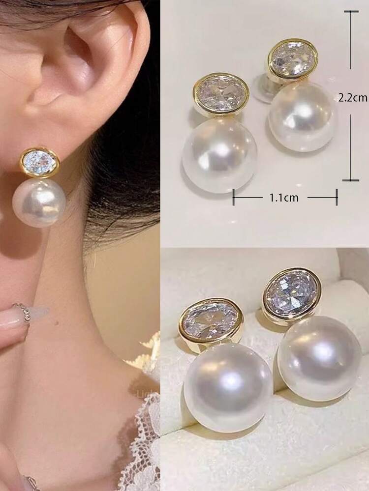 经典半圆形仿珍珠耳环，提升您的整体形象 - 金黃色 - 查看 13