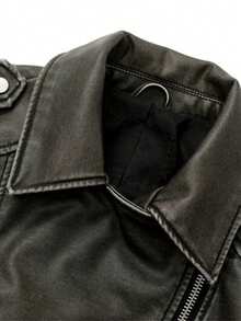 Vintage Loose Water-Washed Faux Leather Short Jacket, Women's Street Style Zip-Up Belted Motorcycle Rider Retro Coat Winter - Greening - View 3