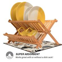 1 pieza Alfombrilla absorbente para secar platos en la encimera de la cocina con estampado de taza de café, esconde las manchas, base de silicona suave antideslizante