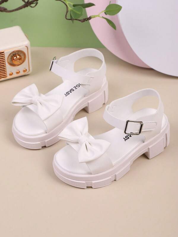 Mädchen Sommersandalen mit hohem Absatz, weiße elegante Schuhe mit Schleifen Design, modische Prinzessinnenschuhe geeignet für den täglichen Gebrauch, Hochzeit, Party