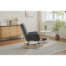 Modern Nursery Rocking Chair, Upholstered Glider Chair With High Backrest, Rocker Accent Armchair With Solid Wood Legs For Nursery Bedroom Living Room DARK GRAY-1877 - Multicolor - View 11