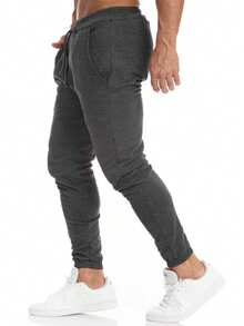 Men's Slim Jogger Sweatpants Premium Cotton - 深灰色 - 查看 2