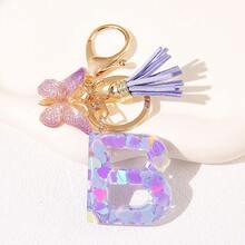 Geschenke für Thanksgiving, Weihnachten, Abschluss, Geburtstage und Feste - Niedliche Schlüsselanhänger mit Initialbuchstaben in lila, goldener Folien-Schlüsselanhänger-Charm mit Buchstaben und Schmetterling-Quaste, modischer Schlüsselanhänger als Geschenk für Frauen für Geldbörse, Tasche, Handtasche Dekoration