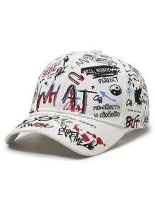 Korean Style Romantic: Graffiti Letter Print Baseball Cap, Sunscreen & Shading Design, Outdoor Peaked Cap Expressing Fresh Vibe