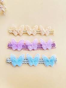 Set de 3 diademas de princesa para niña con doble capa, bordado de mariposa y doble corona con volantes, accesorios lindos para el cabello - Multicolor - Ver 10