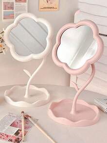 1个花朵造型化妆镜，1个带托盘的旋转桌面镜，适用于书桌、卧室、浴室、客厅、房间装饰、家居装饰、化妆、价格实惠、房间装饰、梳妆台、旅行、卧室、化妆配件、镜子、梳妆镜、价格实惠、圣诞礼物、化妆品、化妆工具、便宜货、礼物、女士礼物、圣诞礼物 - 彩色 - 查看 3