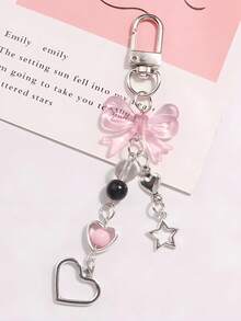 1件装女士Y2K风格可爱蝴蝶结钥匙扣吊坠，创意手机短链心形五角星装饰配件，可作包包装饰、汽车配件、包包挂饰、学院风哥特圣诞包包挂饰、汽车配件、教师朋友姐妹礼物创意 - 彩色 - 查看 5