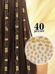 40pcs/Set Vintage Plum Blossom Hair Scrunchies - Fashionable Hair Clips, Suitable For Women And Girls, Bohemian Style - Hair Accessories, Braided Hair Decor, Head Accesssories - Gold - View 2