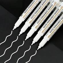 1/6/12 支白色永久性记号笔，快干，细头，油性墨水，非常适合艺术和高亮 - 彩色 - 查看 2