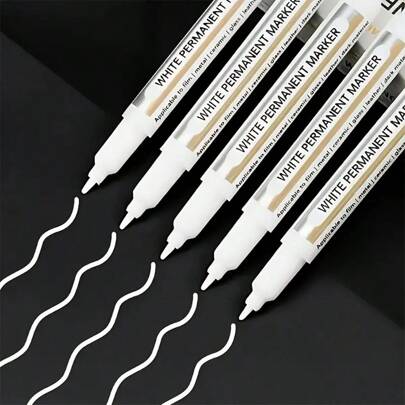 Marcador permanente branco, 1/6/12 peças, secagem rápida, ponta fina, tinta à base de óleo, ideal para arte e realces