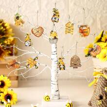 12pcs/24pc/36pc Wooden Bee Decor, Yellow Flower Wooden Hanging Ornaments, Summer Tree Decorations, Sunflower Theme Party Decor; Wooden Flower Decorations Can Be Hung On Christmas Trees, Ceilings, Windows, Doors, Fireplaces, Etc.