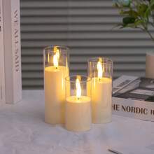 1pc/3pcs闪光无焰LED小水滴蜡烛氛围灯，室内外电池供电蜡烛装饰灯，适合日常、节日情人节装饰生日派对婚庆派对、朋友聚会家庭聚餐氛围灯，奶油白色适合餐桌求婚专用装饰灯，充满节日浪漫气氛 - 白色 - 查看 4