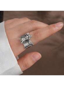 1pc Vintage Metal Minimalist Bat Shaped Open Ring, Fashionable Personalized Animal Ring For Men - Silver - View 2