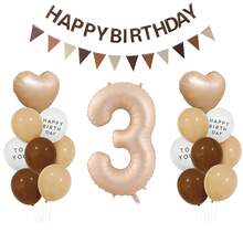 1 Set Caramel Latex Aluminum Foil Balloon Combo, 1-9 Years Old, With "Happy Birthday To You" Latex Balloon And Pennant, Suitable For Birthday Party Decoration