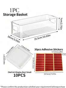 1 pieza/5 piezas Estuche con tapa para guardar esmaltes de uñas, caja apilable transparente a prueba de polvo para exhibir y almacenar arte de uñas, organizador de escritorio, Set de 10 cajas para uñas con 30 piezas de cinta adhesiva doble cara y 1 pieza de organizador