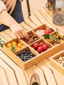 1 个多格木质托盘，适用于零食、饼干、户外使用 - 杏色 - 查看 6