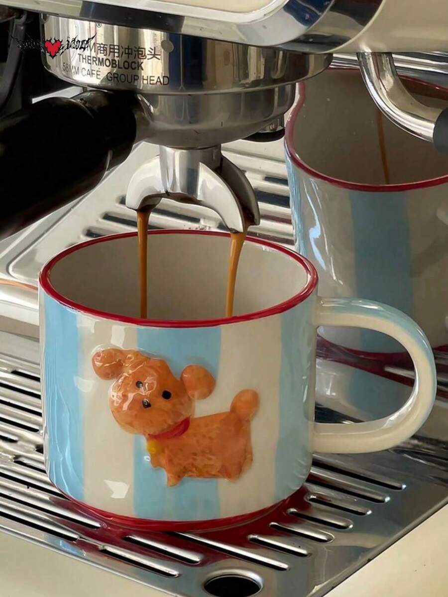 可爱手绘小狗陶瓷杯带手柄，可重复使用陶瓷咖啡杯，茶杯 - 彩色 - 查看 1