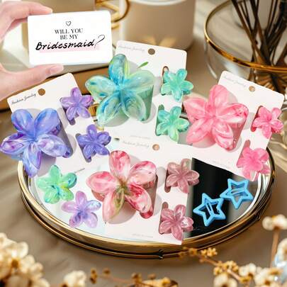 10 件套 2025 年夏季伴娘求婚礼物大号发夹，适合浓密和稀疏的头发 - 多巴胺夏威夷鸡蛋花发饰婚礼派对用品 - 单身派对礼物新娘派对礼物发饰生日海滩返校学校用品房间装饰