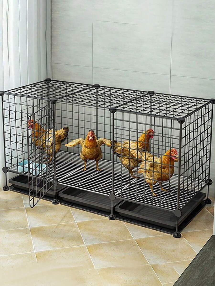 Chicken Cage With Easy-Clean Removable Tray, Secure Locking Door & Safety Wire Mesh - Easy Assembly For Ducks, Rabbits, Birds, Small Animal Enclosure - 黑色 - 查看 1