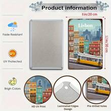 1PC Lisbon City Tin Sign, Vintage Lisbon Architecture And Tram Design, Premium Quality, Perfect For Home Decor And Travel Lovers, 8x12 Inches/ 20x30 Cm - 彩色 - 查看 3